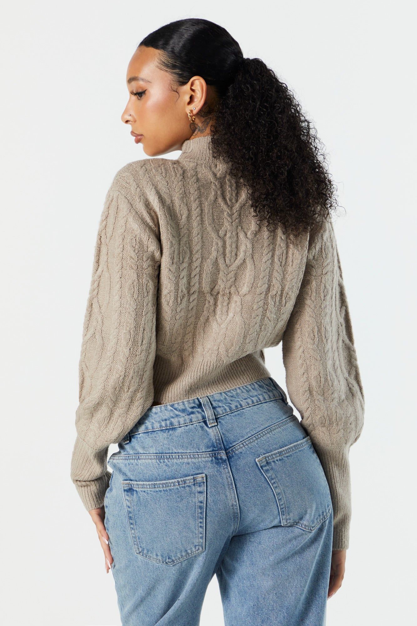 Cable Knit Balloon Sleeve Sweater sold by Urban Planet product image thumbnail 2