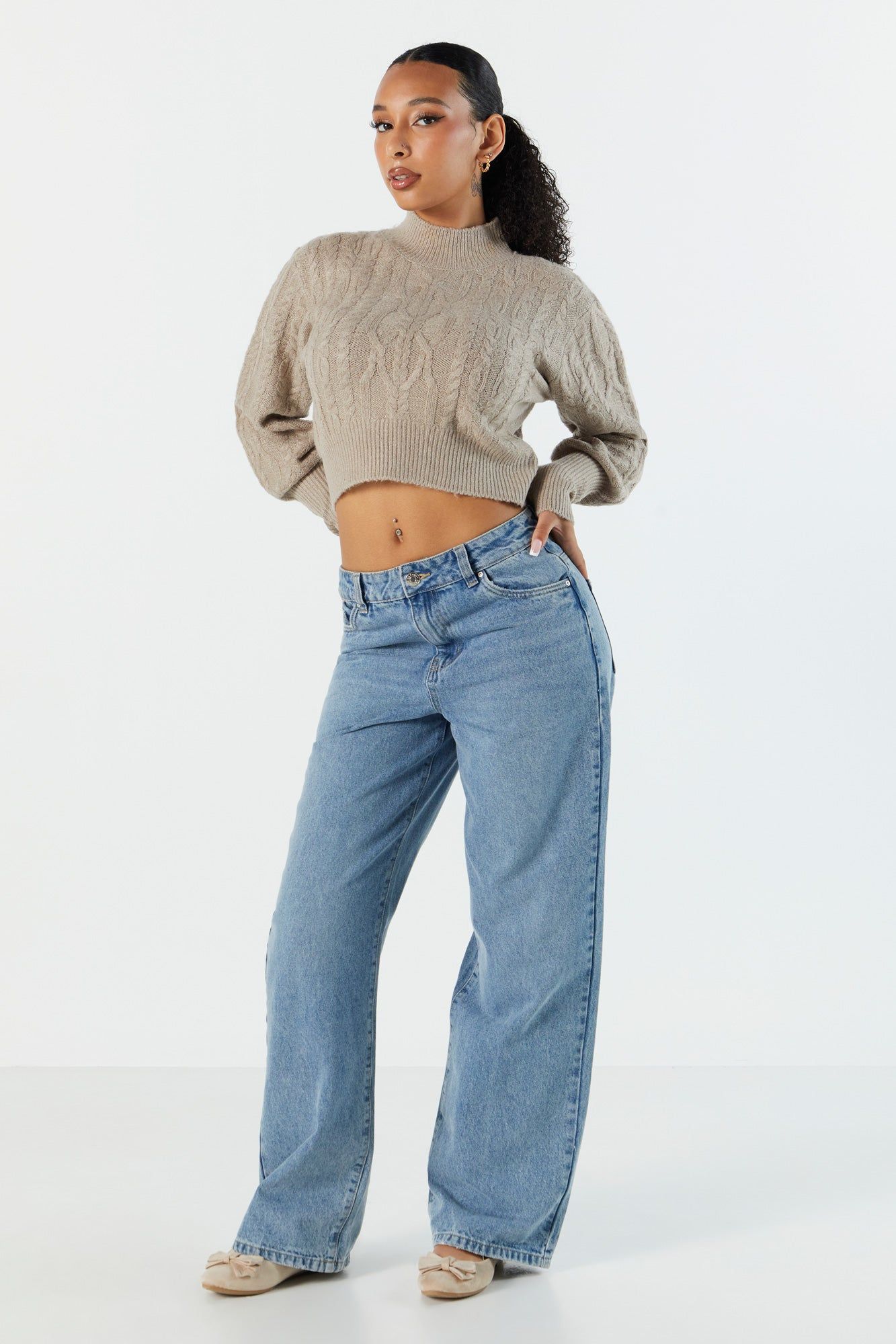 Cable Knit Balloon Sleeve Sweater sold by Urban Planet product image thumbnail 3