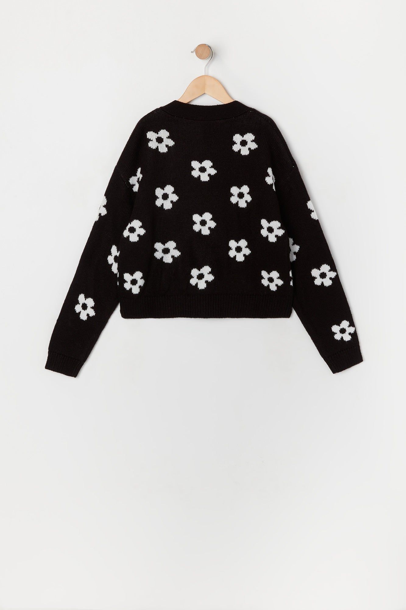 Girls Black Flower Jacquard Knit Cardigan sold by Urban Planet product image thumbnail 2