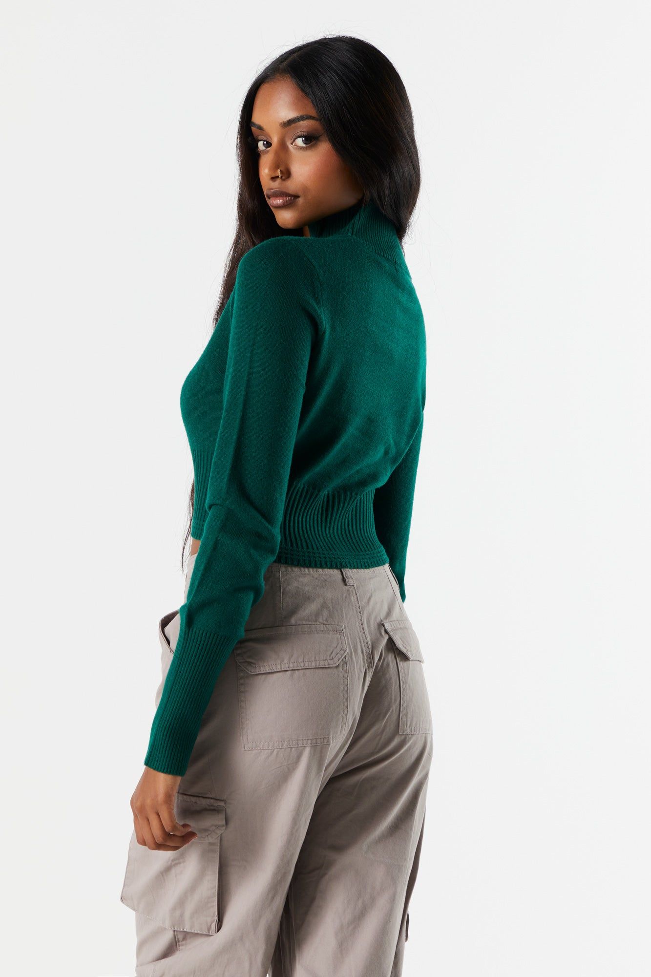 Ribbed Knit Mock Neck Zip-Up Sweater sold by Urban Planet product image thumbnail 5