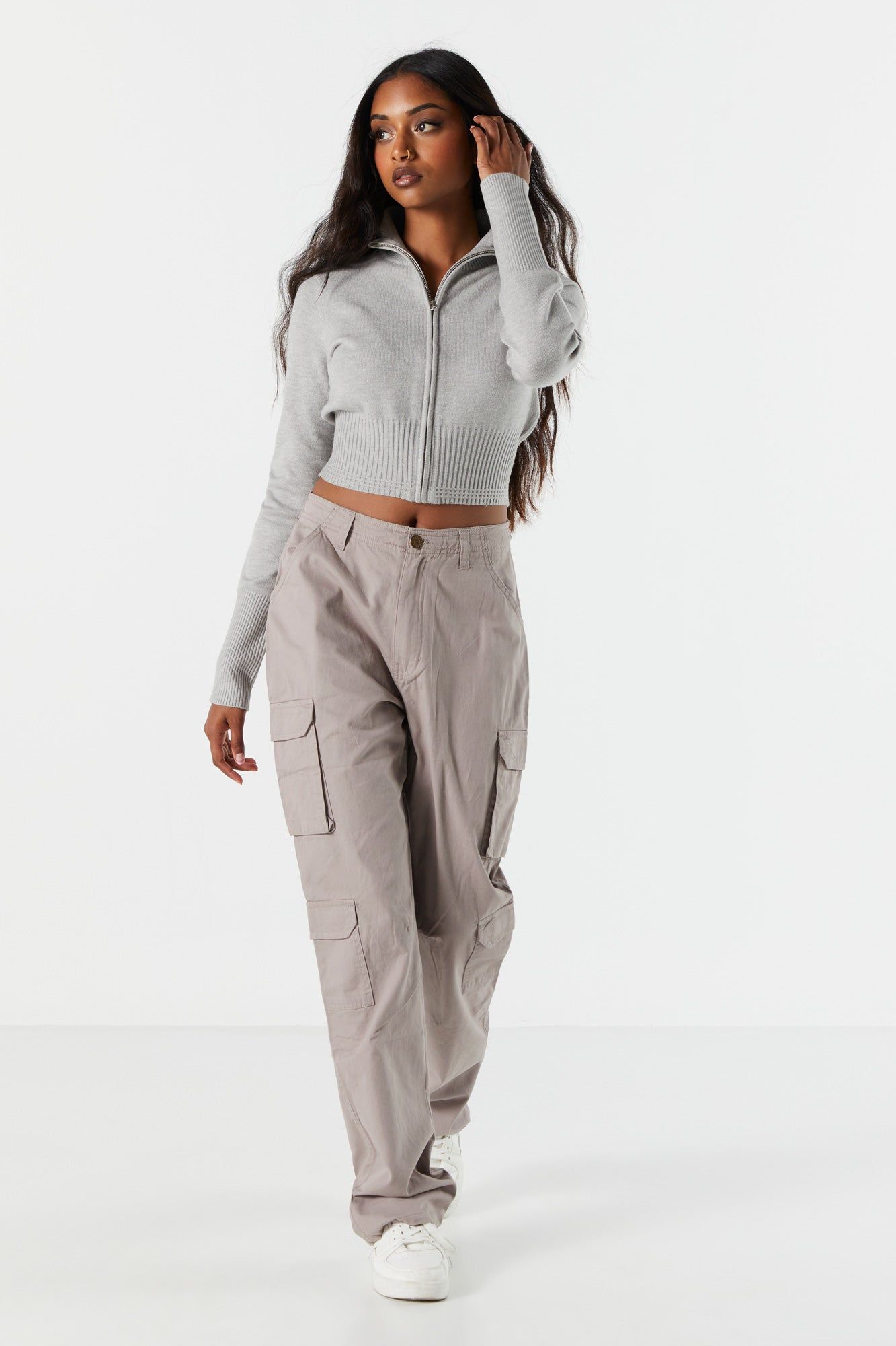 Ribbed Knit Mock Neck Zip-Up Sweater sold by Urban Planet product image thumbnail 3