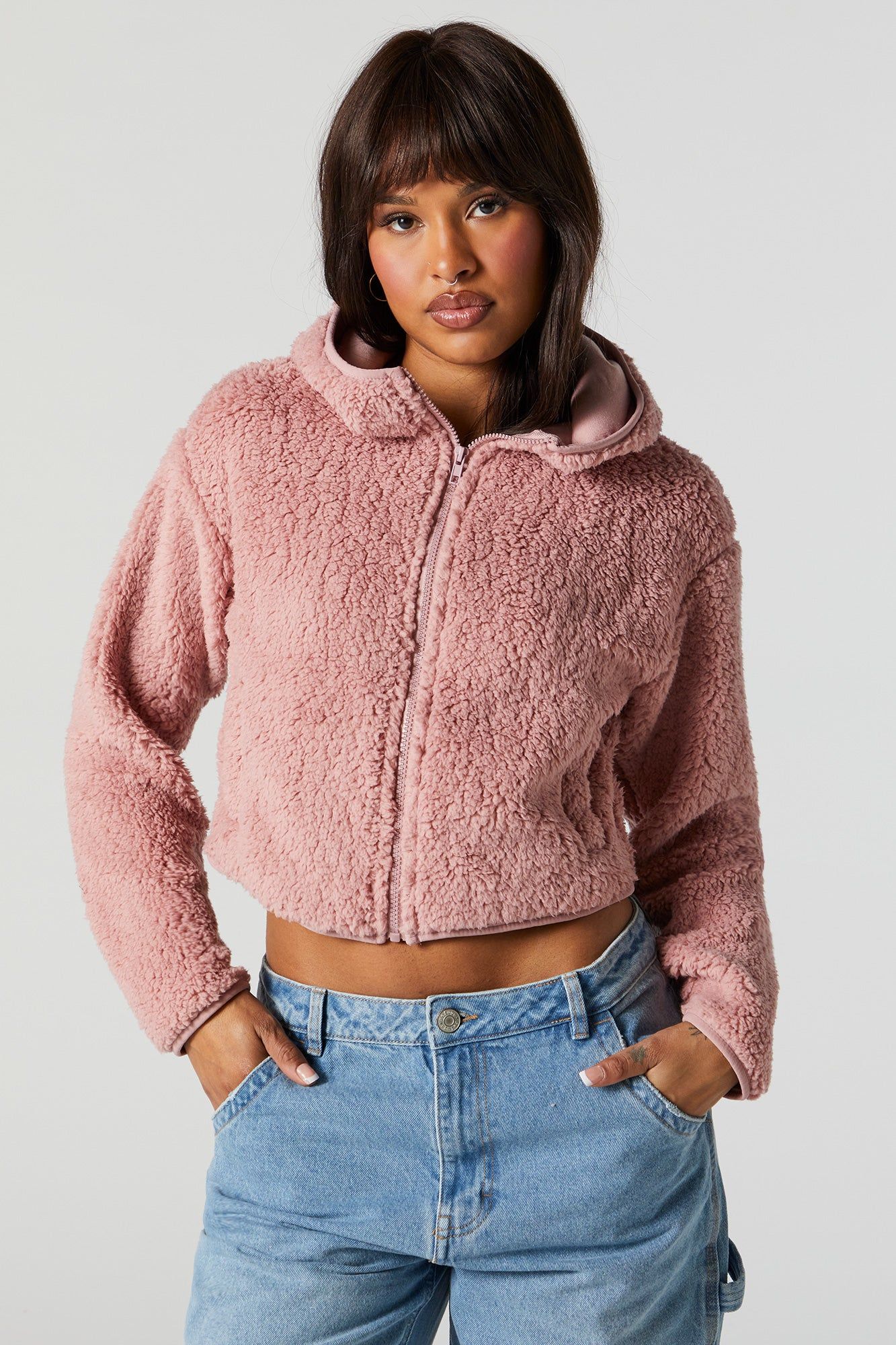 Haut à capuchon en Sherpa avec fermeture à glissière sold by Urban Planet product image thumbnail 4