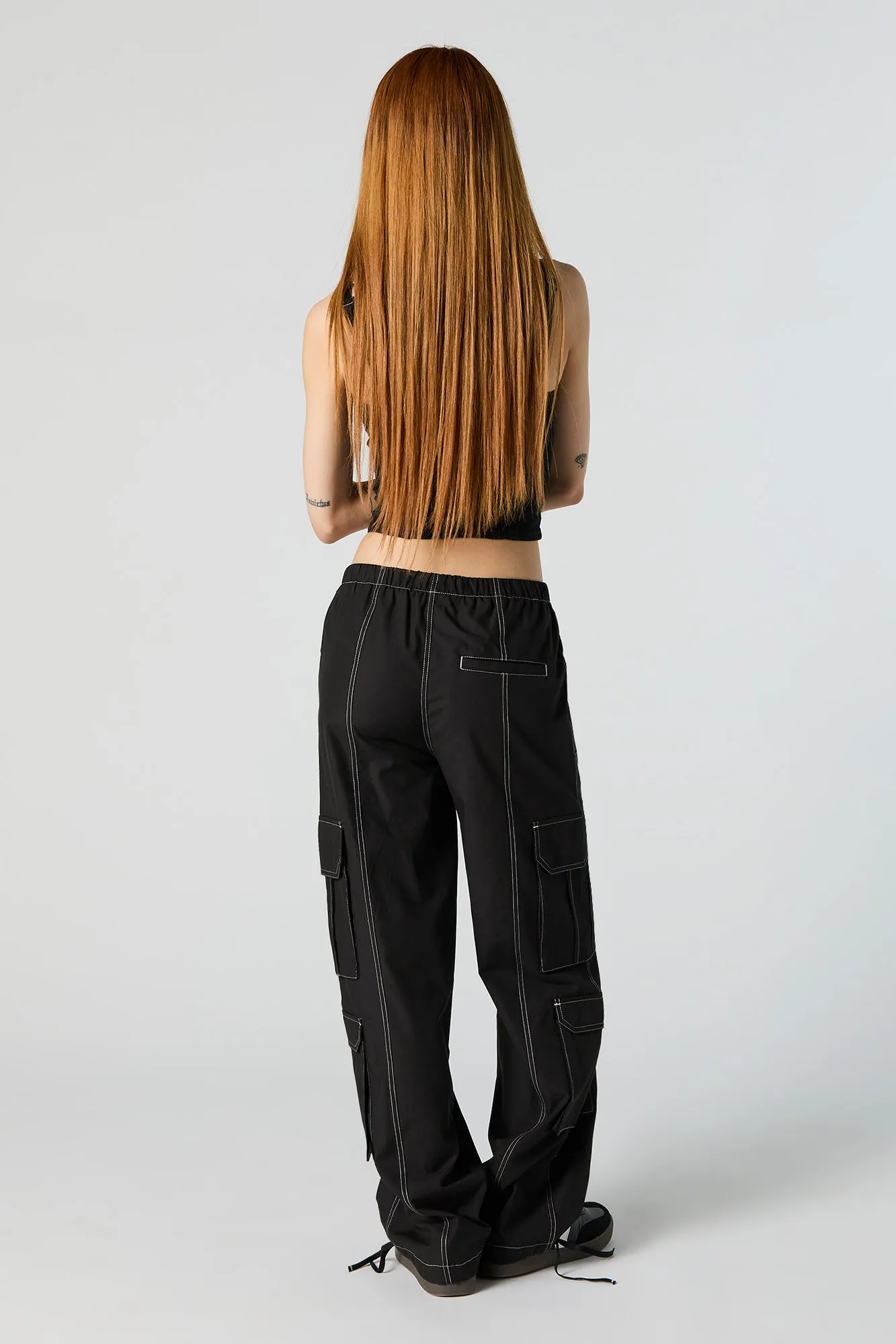 Black with White Stitching Straight Leg Cargo Jogger sold by Urban Planet product image thumbnail 3