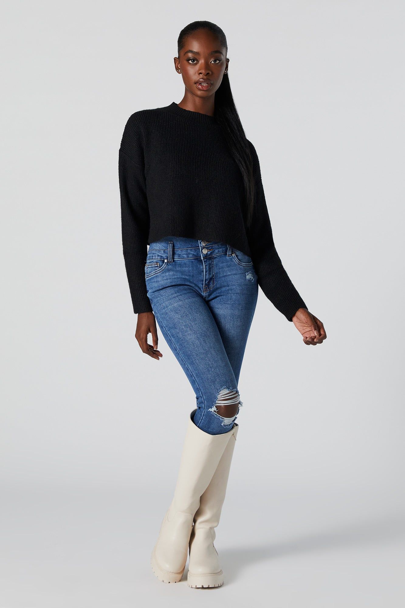 Oversized Ribbed Knit Mock Neck Sweater sold by Urban Planet product image thumbnail 3