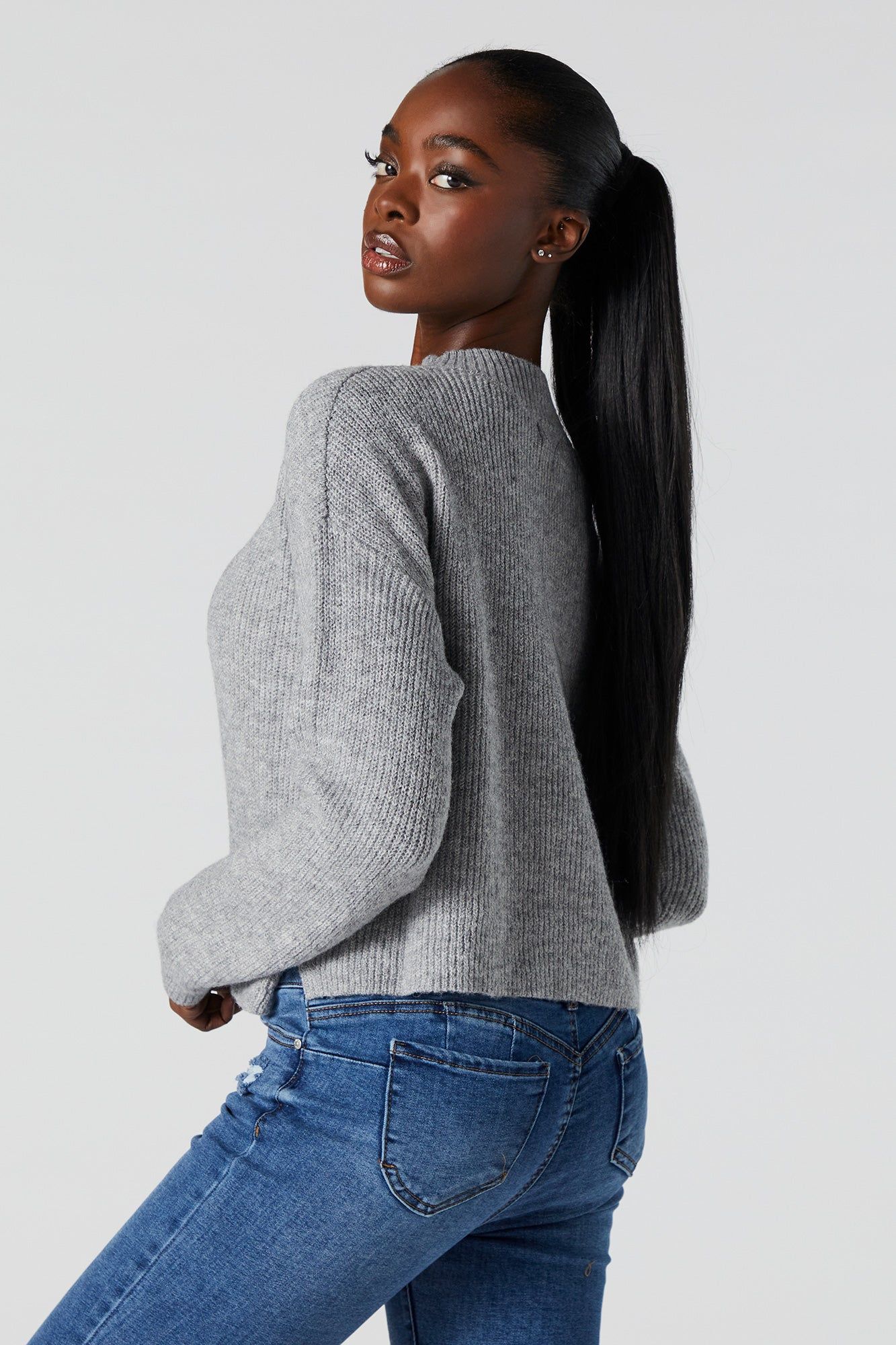 Oversized Ribbed Knit Mock Neck Sweater sold by Urban Planet product image thumbnail 5