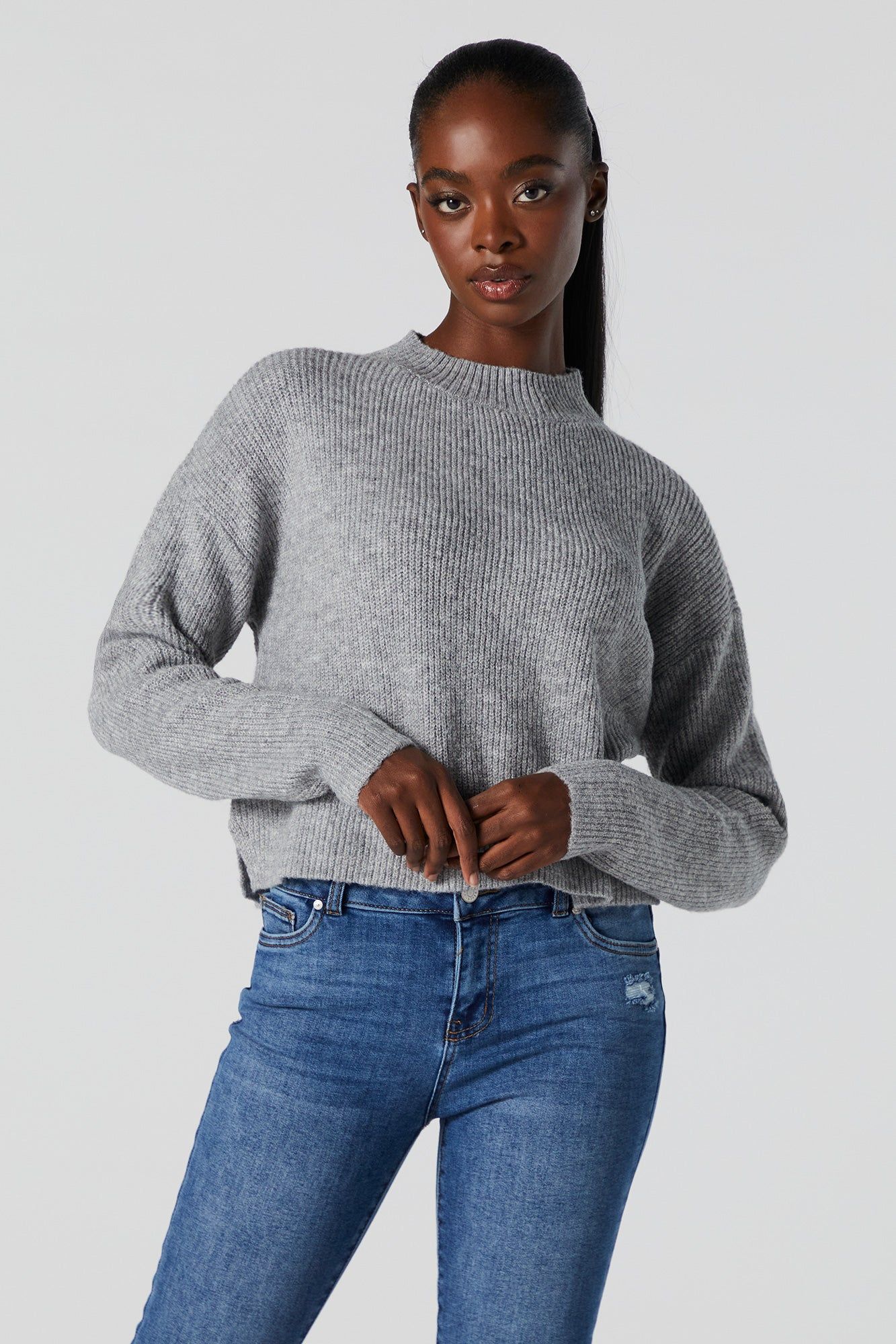 Oversized Ribbed Knit Mock Neck Sweater sold by Urban Planet product image thumbnail 4
