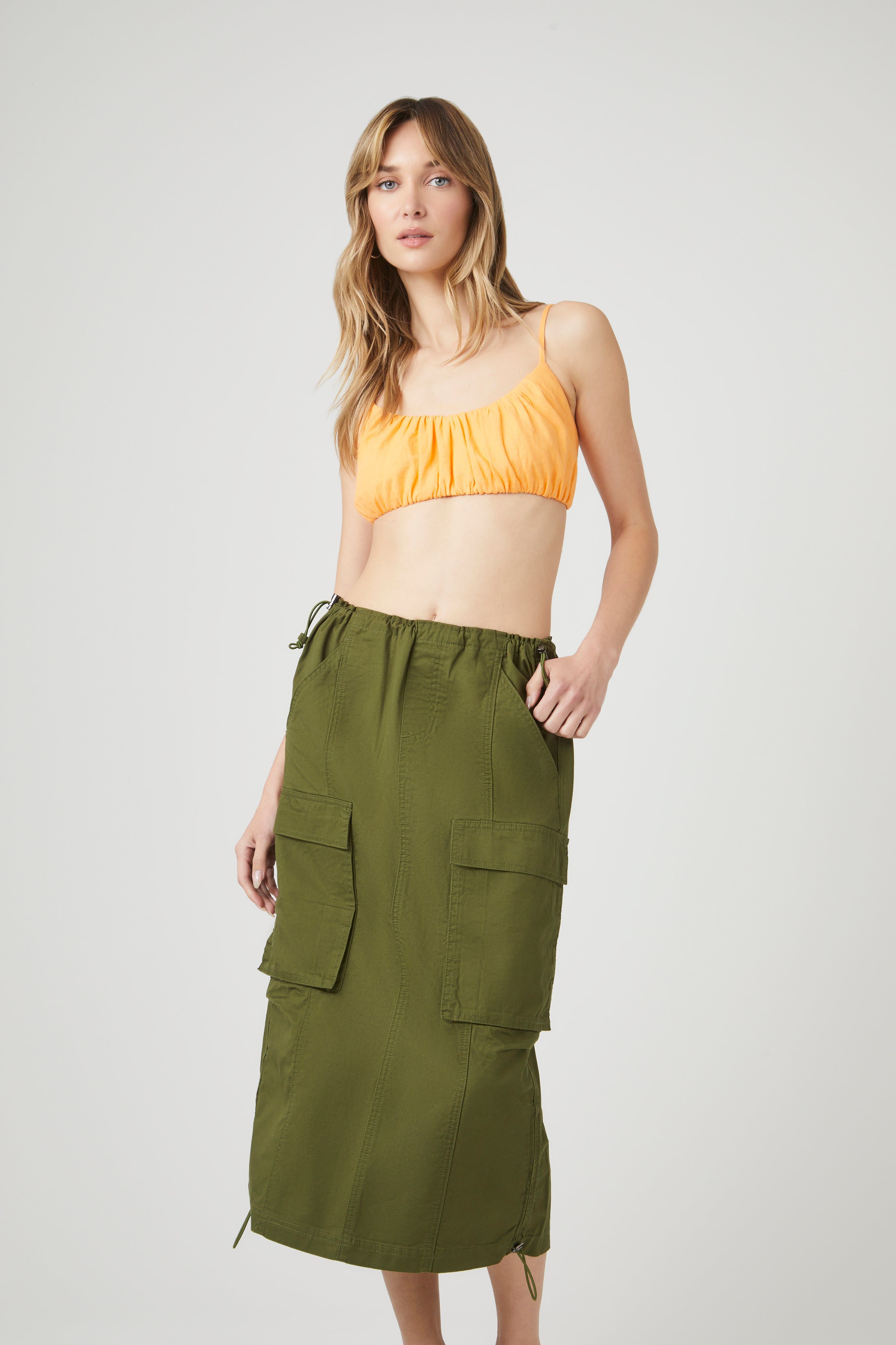 Twill Toggle Drawstring Midi Skirt sold by Urban Planet