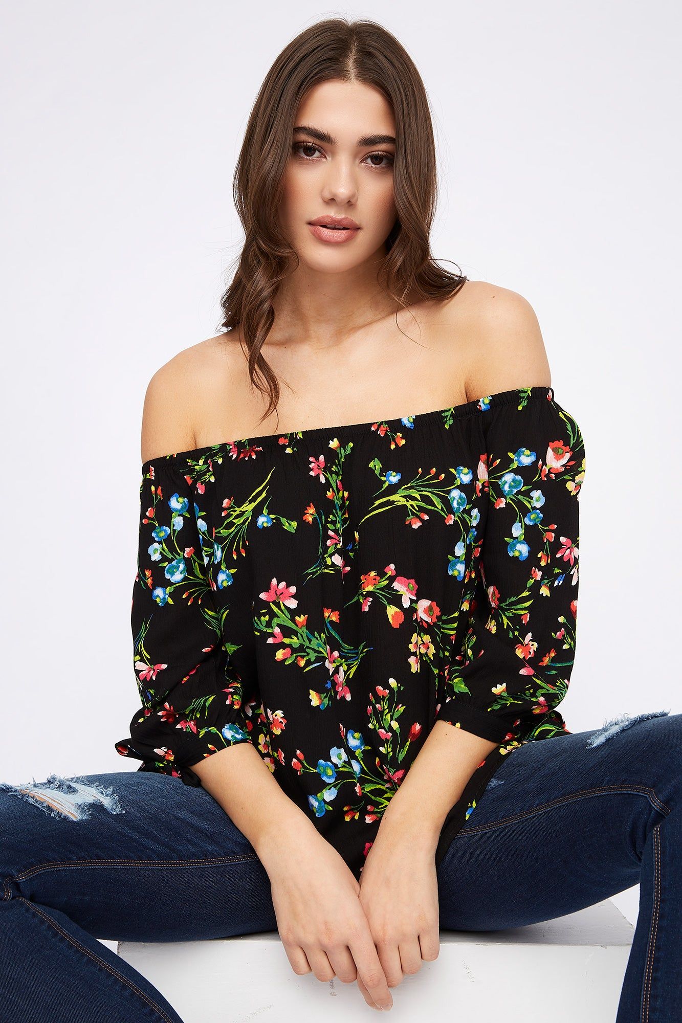 Printed Off the Shoulder Self-Tie Long Sleeve Blouse sold by Urban Planet product image thumbnail 2