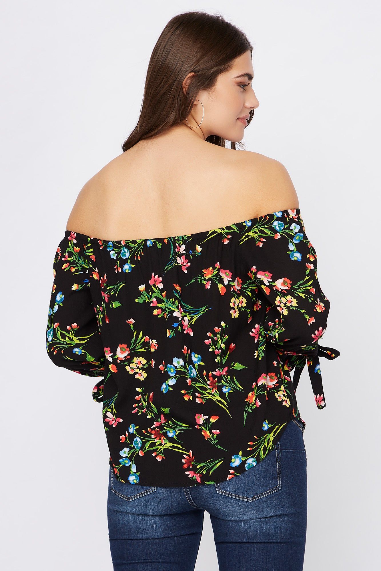 Printed Off the Shoulder Self-Tie Long Sleeve Blouse sold by Urban Planet product image thumbnail 3