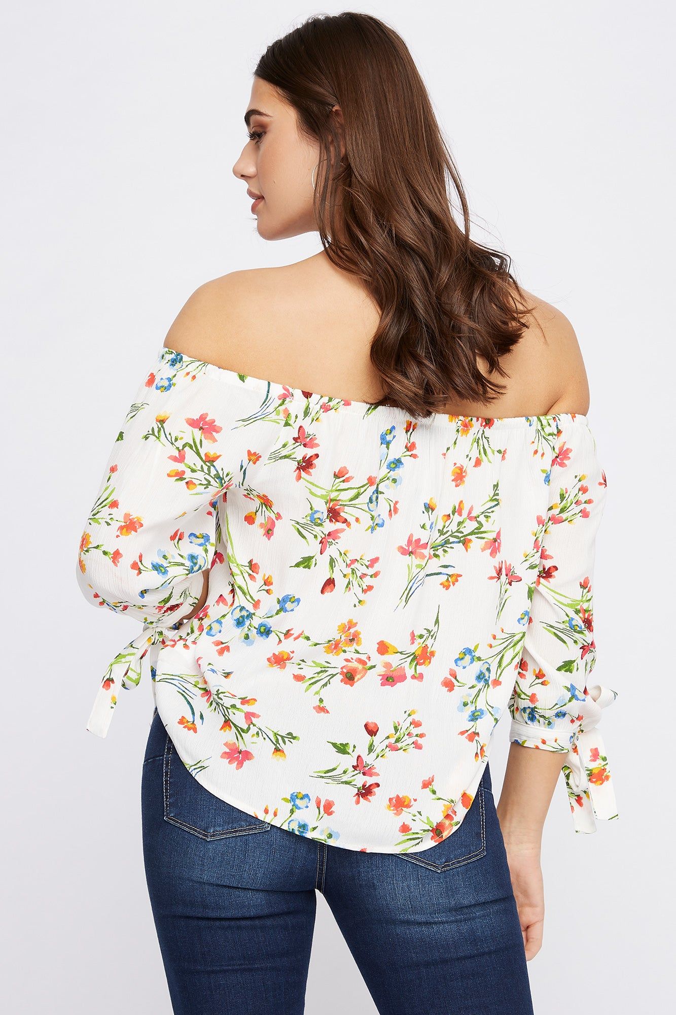 Printed Off the Shoulder Self-Tie Long Sleeve Blouse sold by Urban Planet product image thumbnail 5