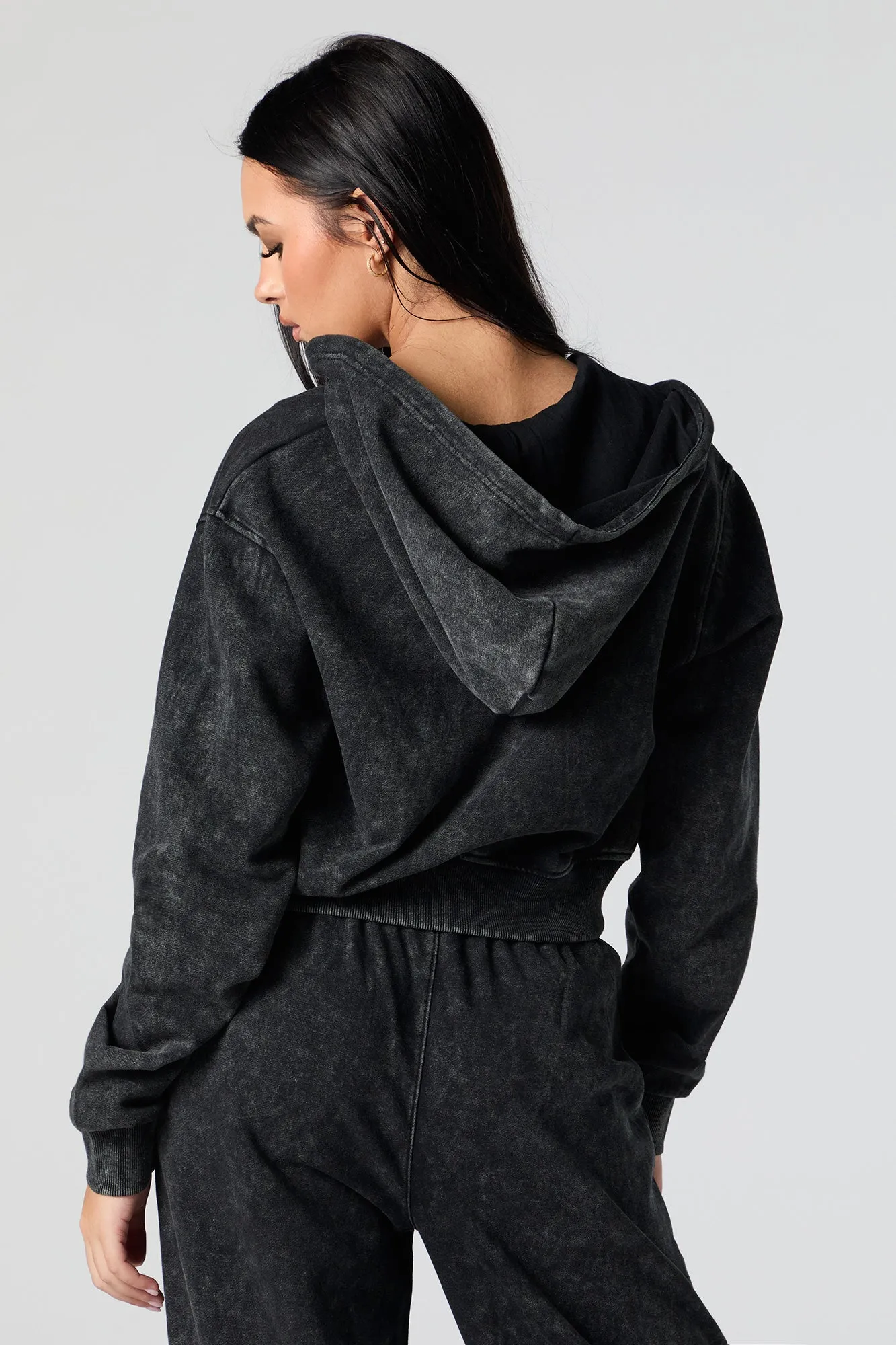 Fleece Washed Zip-Up Cropped Hoodie sold by Urban Planet product image thumbnail 3