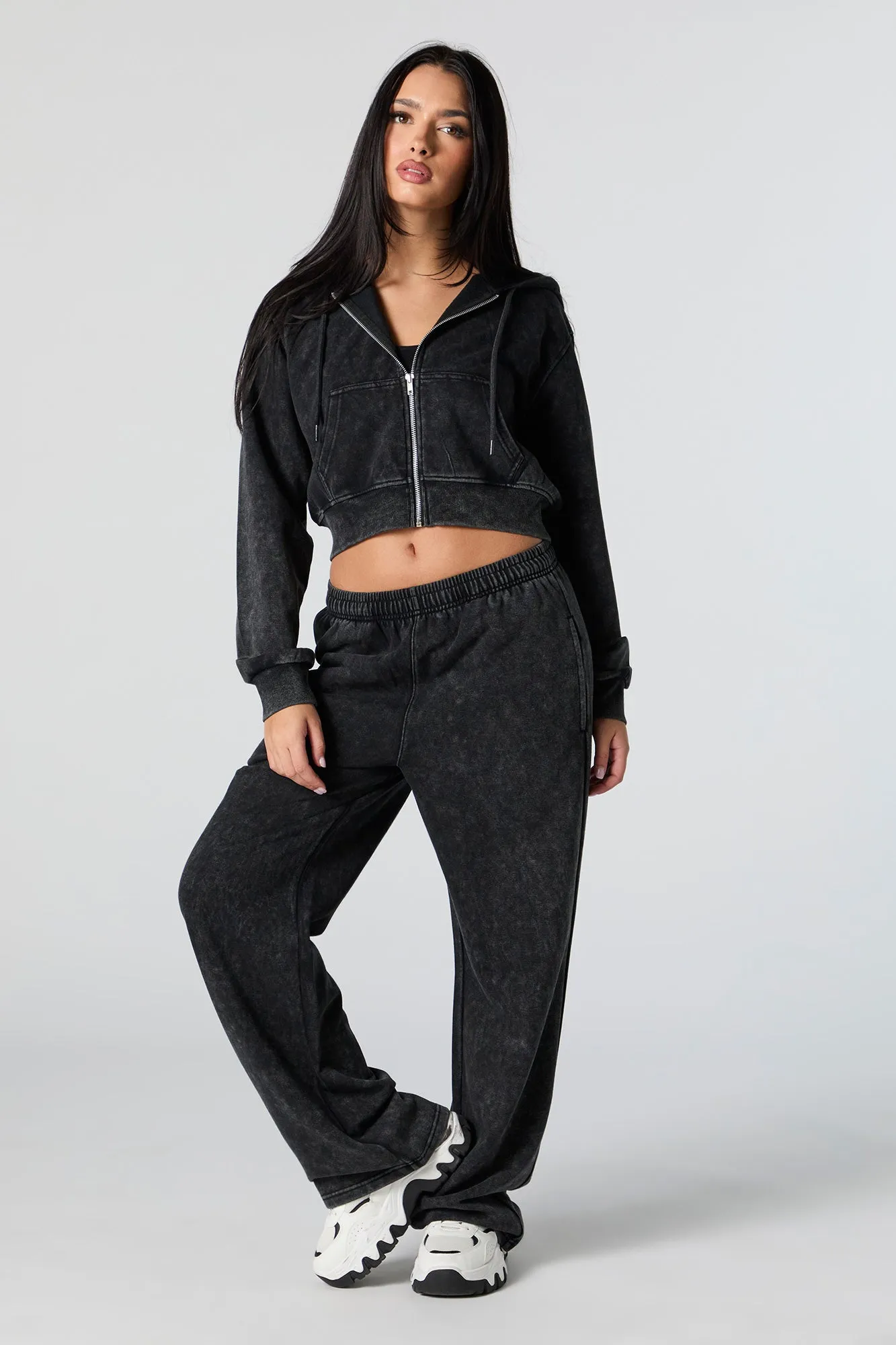 Fleece Washed Zip-Up Cropped Hoodie sold by Urban Planet product image thumbnail 4