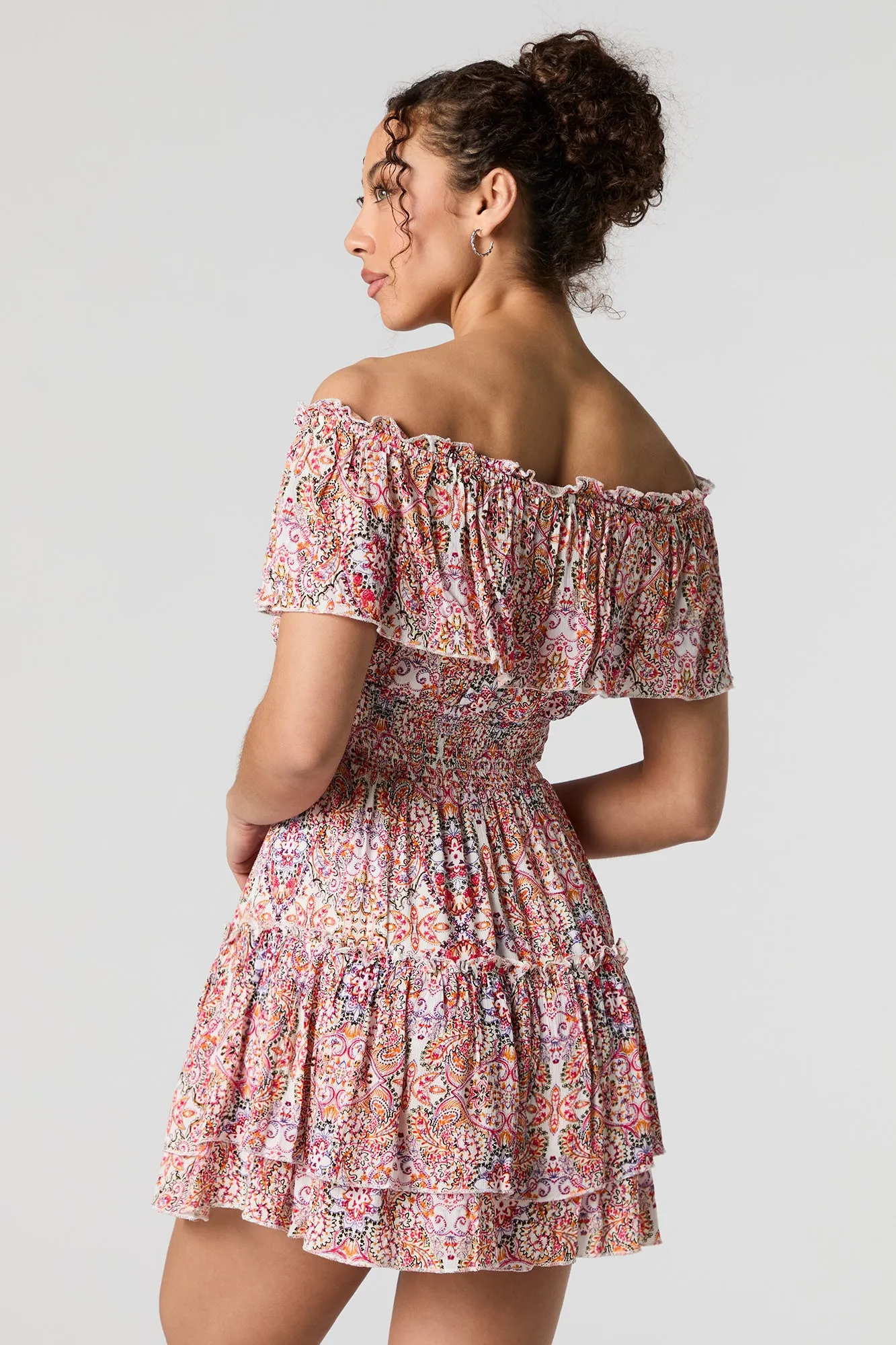 Paisley Print Off Shoulder Tiered Mini Dress sold by Urban Planet product image thumbnail 2