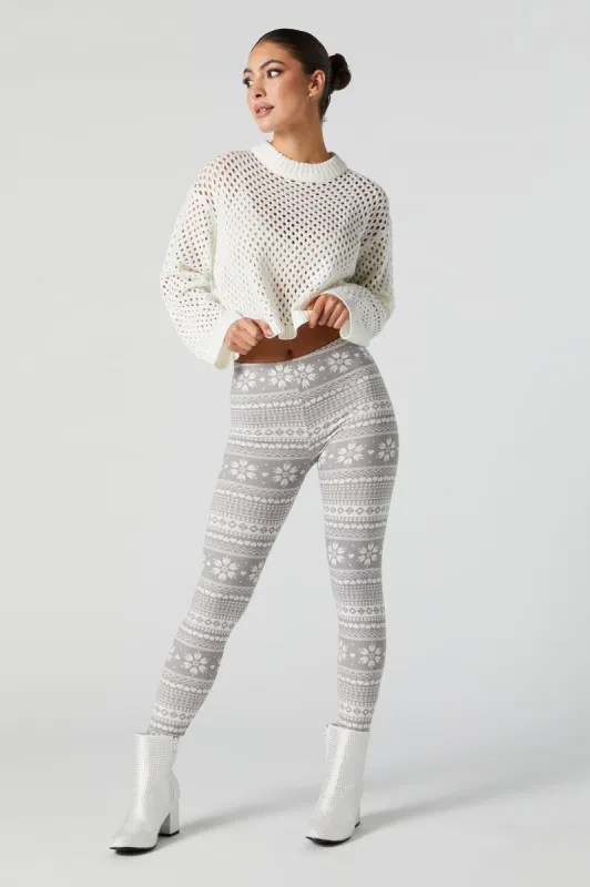 Grey Snowflake Fairisle Print Fleece Legging sold by Urban Planet