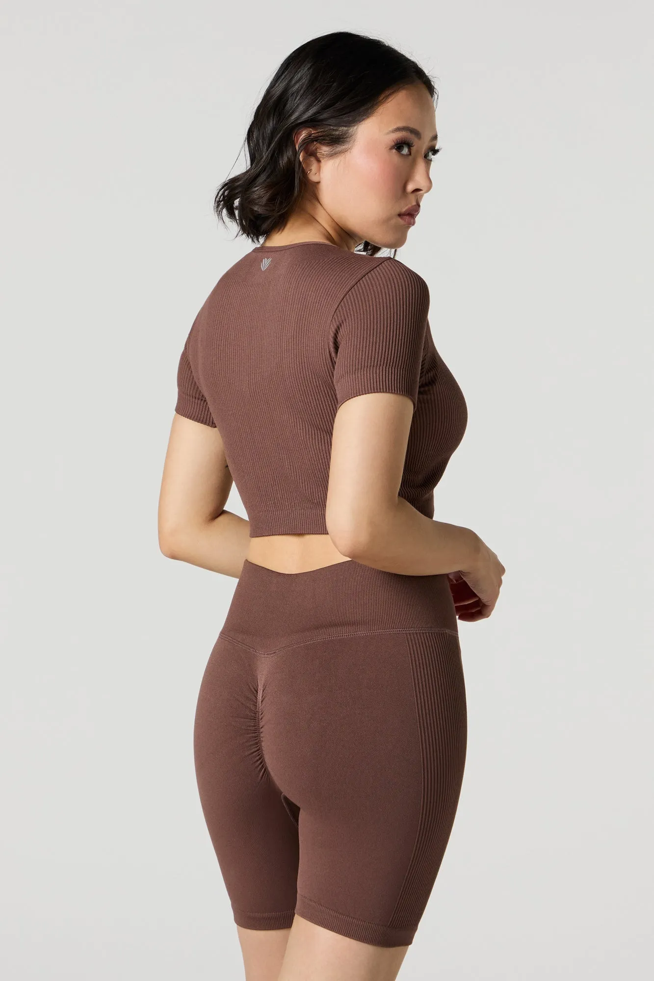 Active Seamless Ribbed Short Sleeve Zip-Up Crop Top sold by Urban Planet product image thumbnail 3