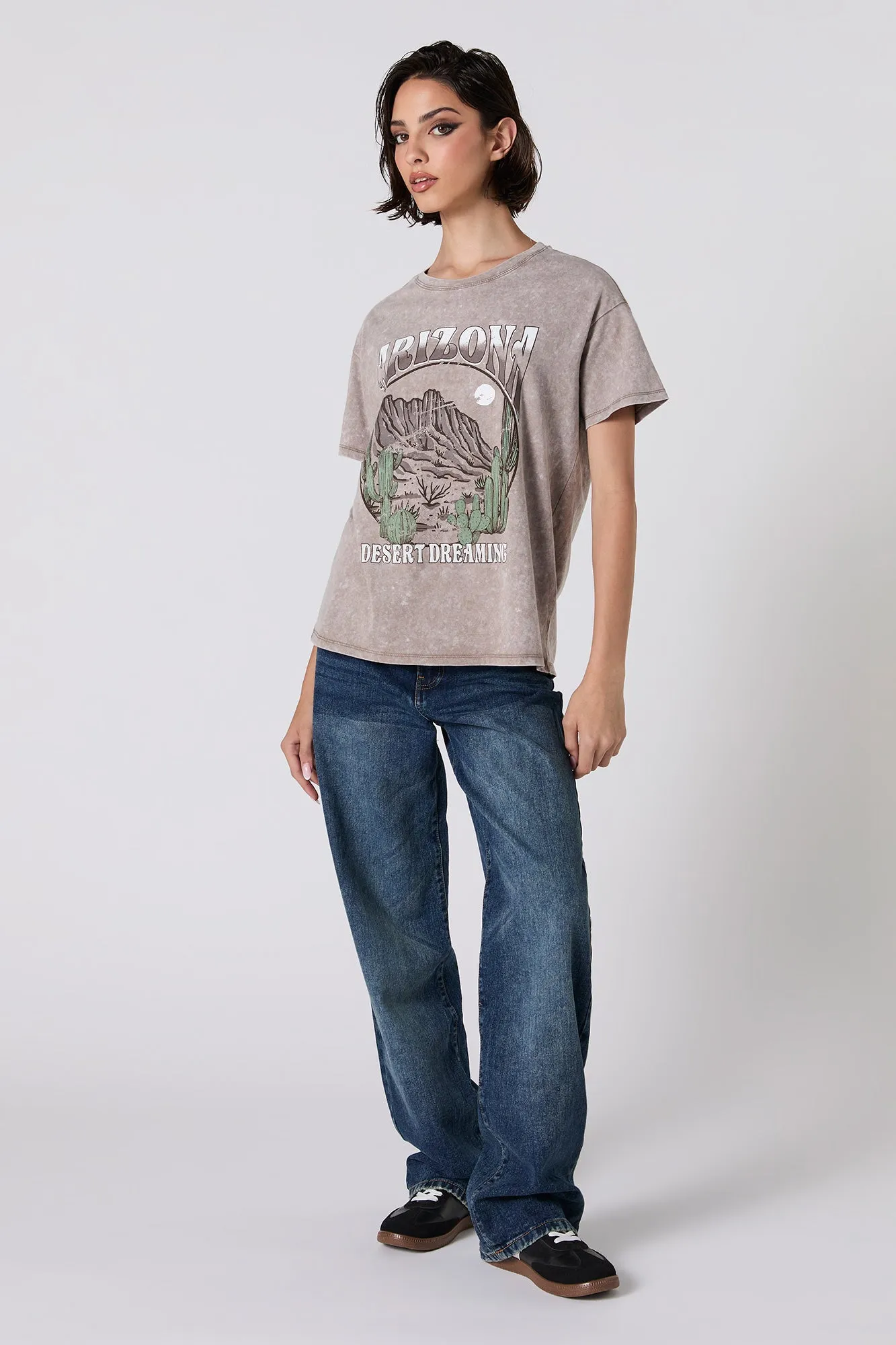 Arizona Desert Dreaming Graphic Washed Boyfriend T-Shirt sold by Urban Planet product image thumbnail 2