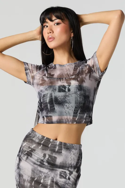 Abstract Mesh Cropped T-Shirt sold by Urban Planet