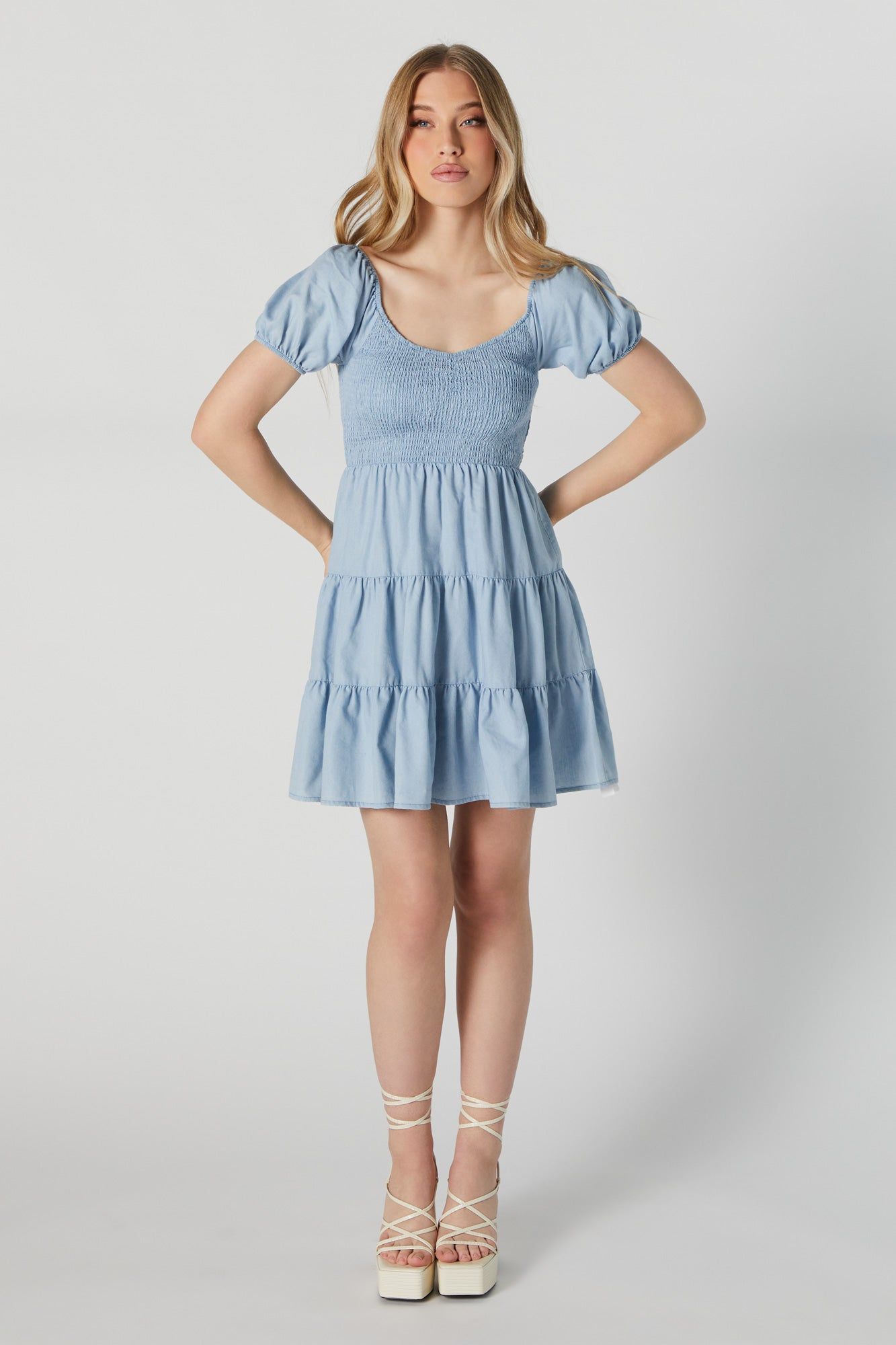 Smocked Puff Sleeve Tiered Mini Dress sold by Urban Planet product image thumbnail 3