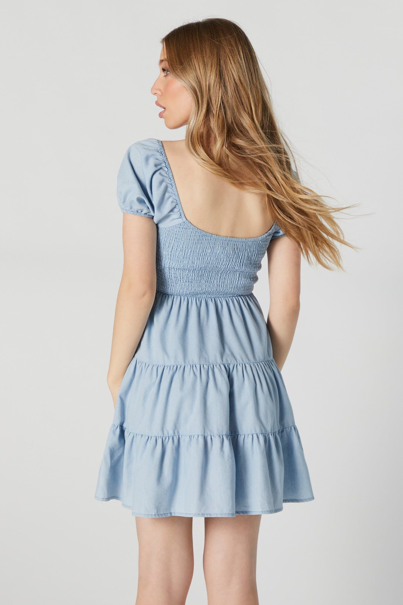 Smocked Puff Sleeve Tiered Mini Dress sold by Urban Planet product image thumbnail 2