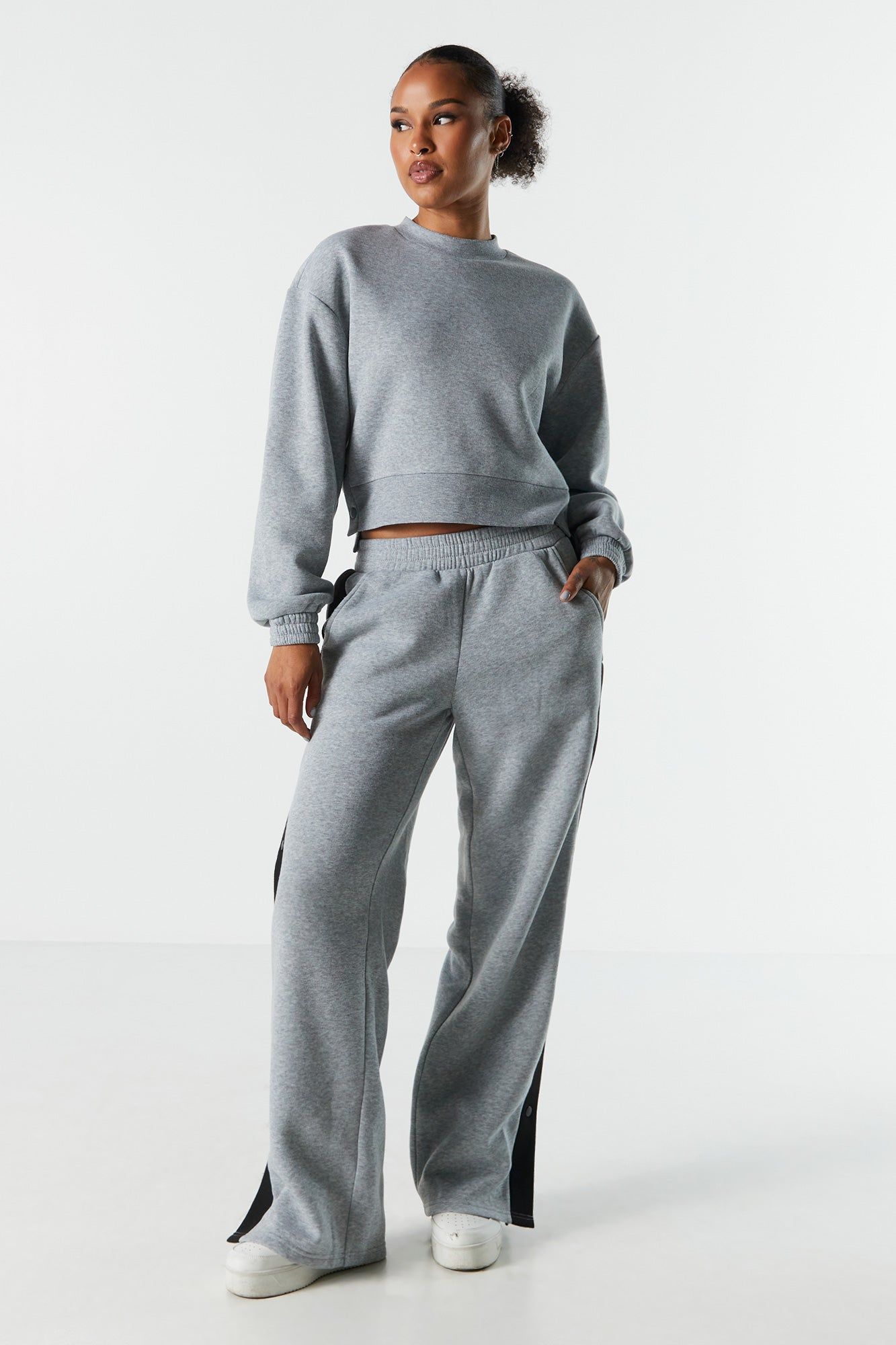 Fleece Buttoned Crewneck Sweatshirt sold by Urban Planet product image thumbnail 3