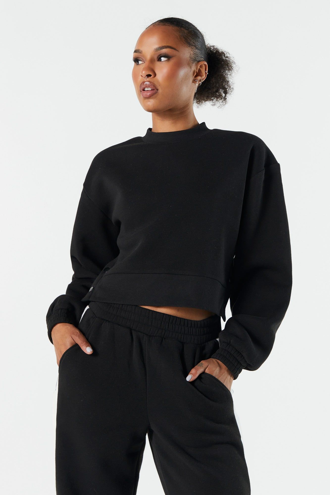 Fleece Buttoned Crewneck Sweatshirt sold by Urban Planet product image thumbnail 4