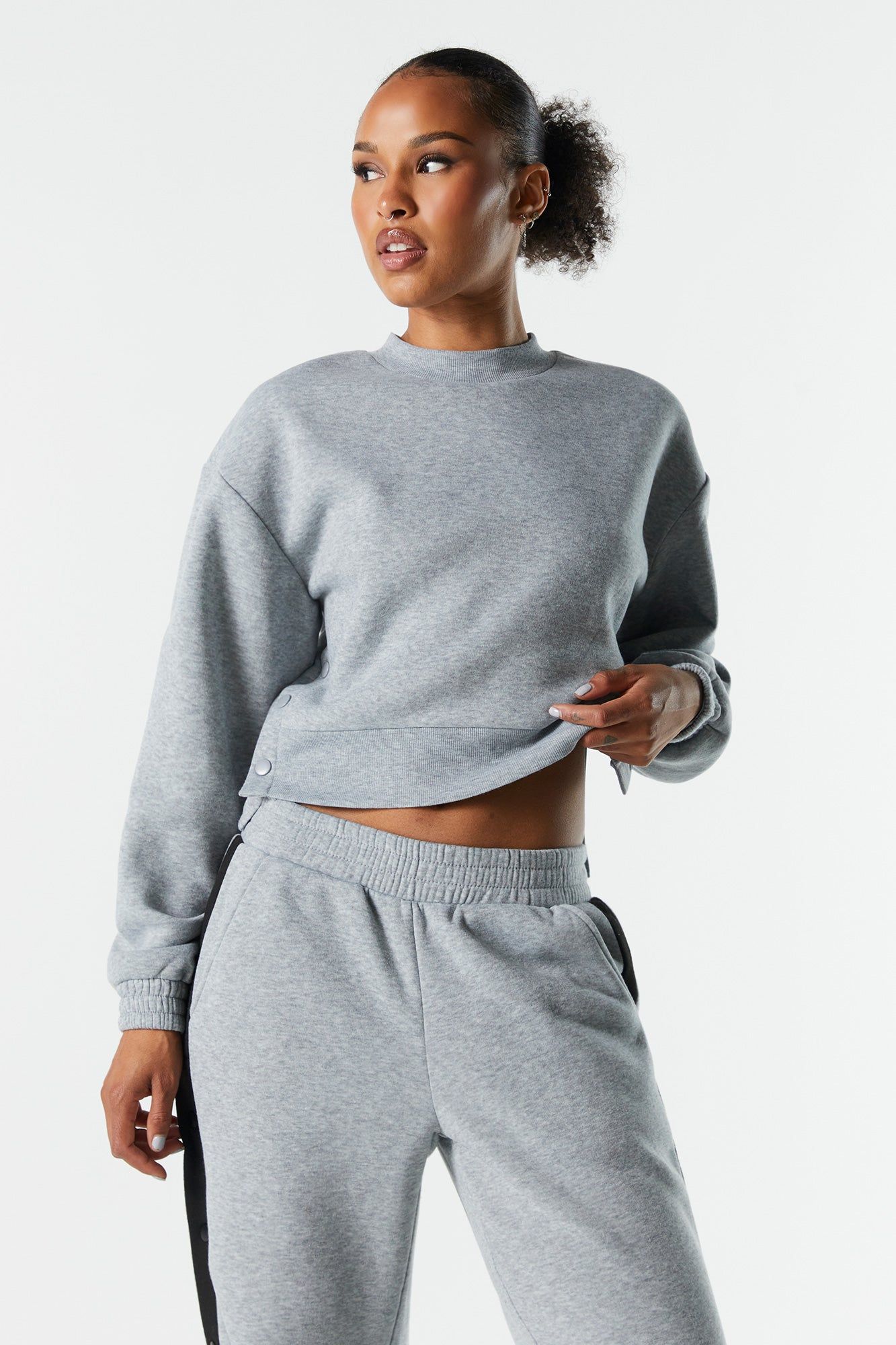 Fleece Buttoned Crewneck Sweatshirt sold by Urban Planet