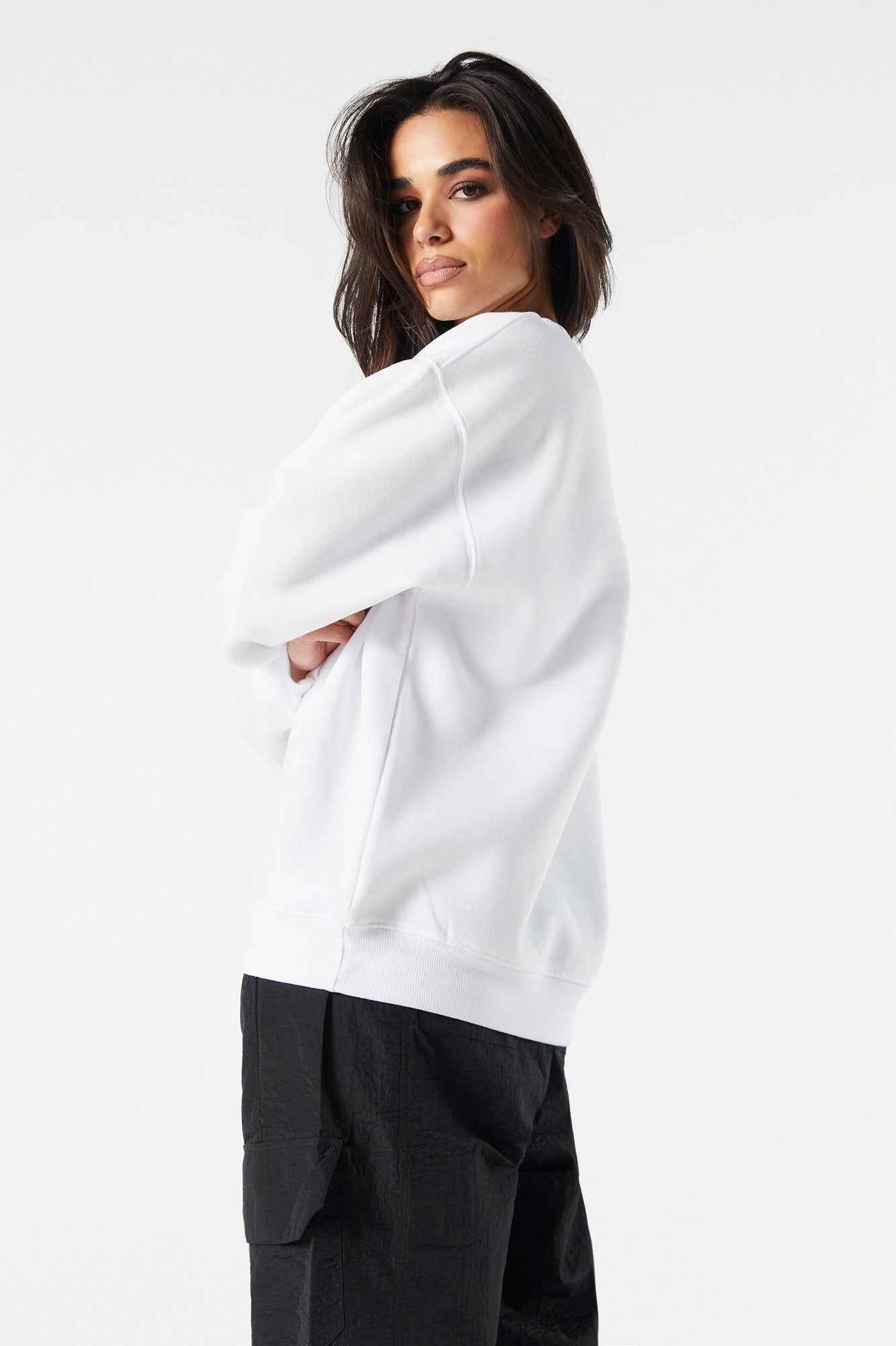 Solid Fleece Crewneck Sweatshirt sold by Urban Planet product image thumbnail 2