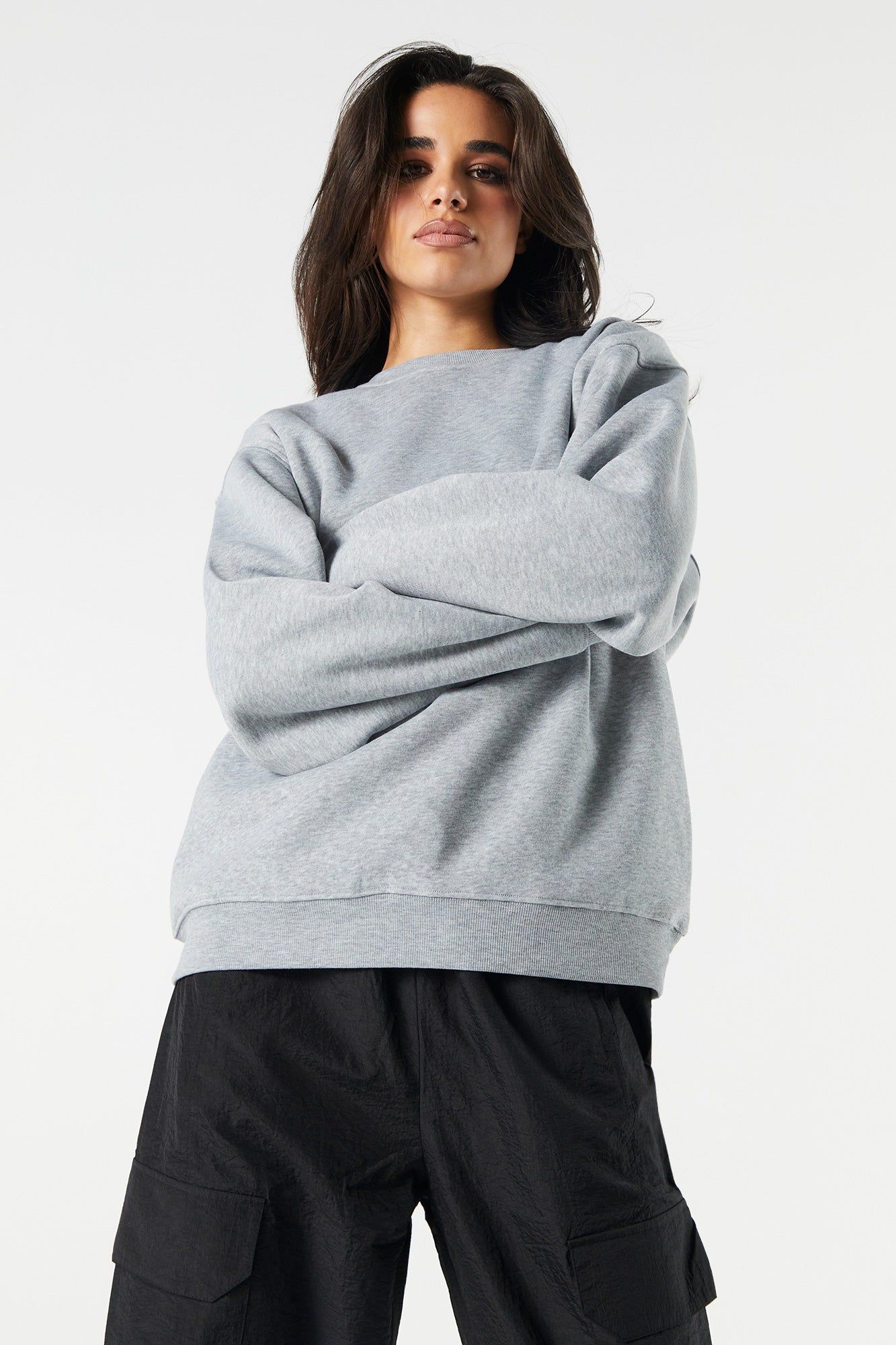 Solid Fleece Crewneck Sweatshirt sold by Urban Planet product image thumbnail 4