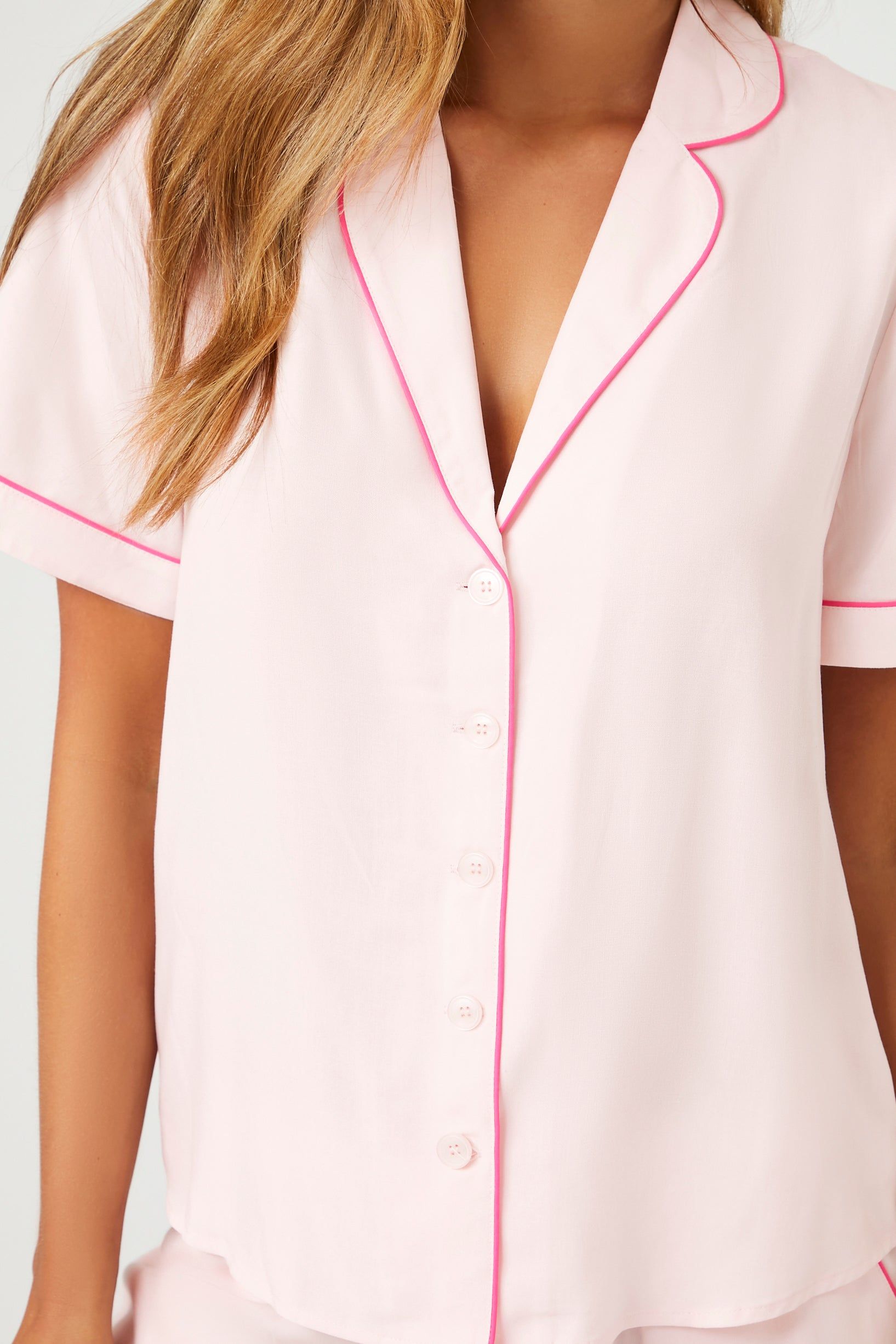 Piped Trim Shirt and Short 2 Piece Pajama Set sold by Urban Planet product image thumbnail 3