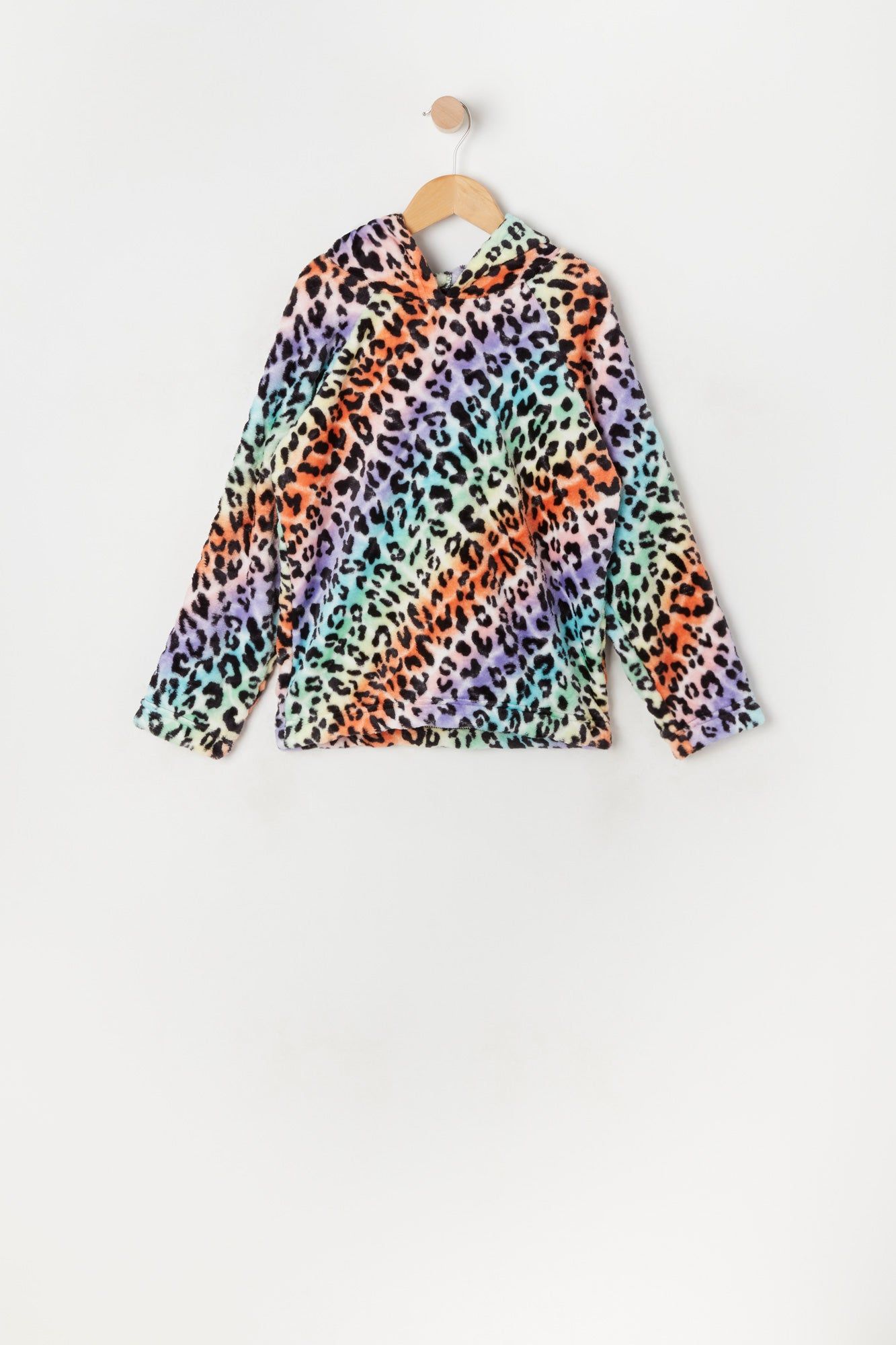 Girls Plush Rainbow Print Cheetah Critter Hoodie sold by Urban Planet product image thumbnail 3