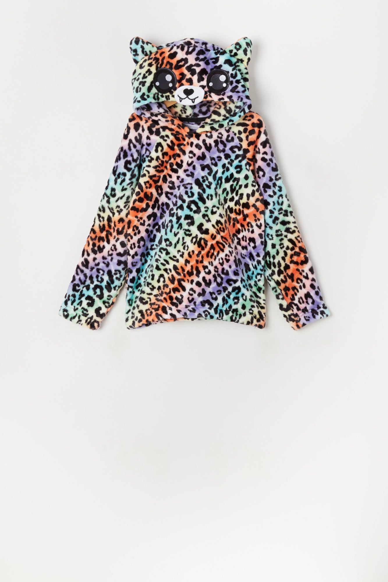 Girls Plush Rainbow Print Cheetah Critter Hoodie sold by Urban Planet product image thumbnail 2