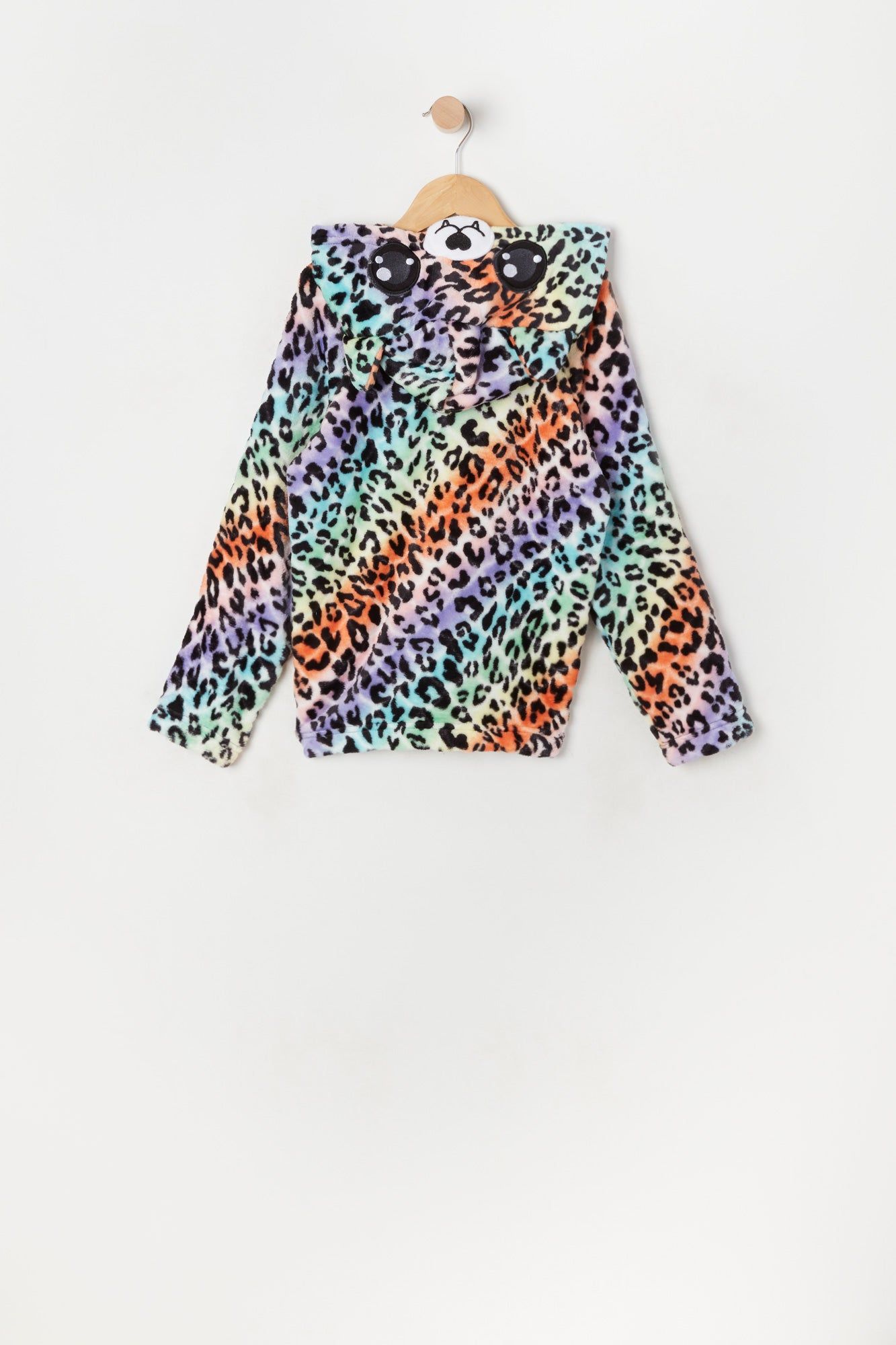 Girls Plush Rainbow Print Cheetah Critter Hoodie sold by Urban Planet product image thumbnail 4