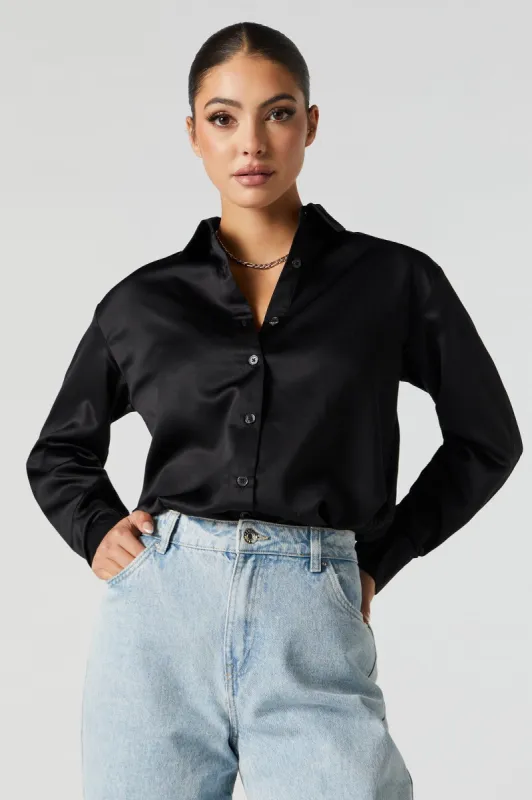 Oversized Satin Button-Up Top sold by Urban Planet