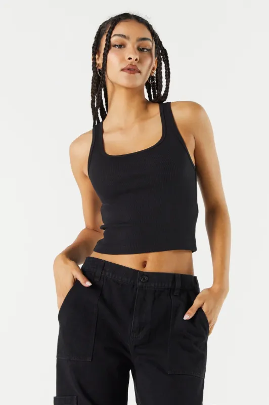 Solid Ribbed Scoop Neck Cropped Tank sold by Urban Planet