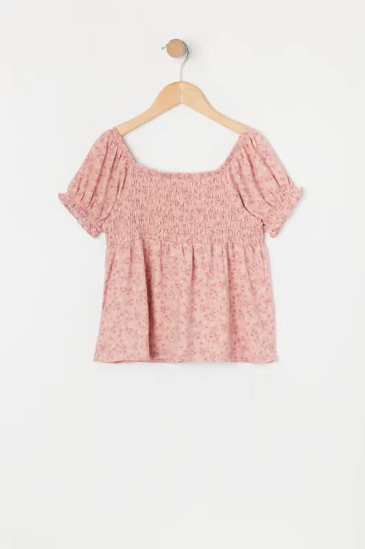 T-shirt smocké fleuri rose pour fille sold by Urban Planet