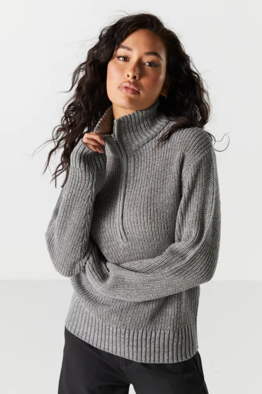 Mock Neck Zip Up Chunky Sweater sold by Urban Planet