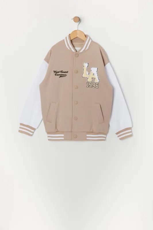 Girls LA Graphic Fleece Varsity Jacket sold by Urban Planet