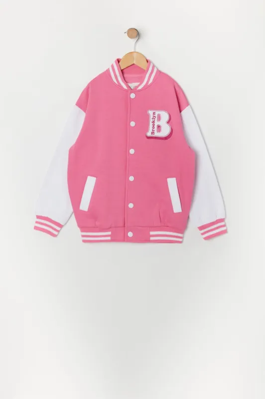 Girls Brooklyn Graphic Fleece Varsity Jacket sold by Urban Planet