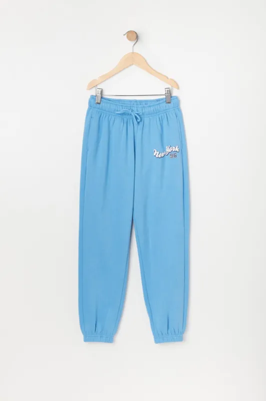 Girls New York Graphic Fleece Jogger sold by Urban Planet