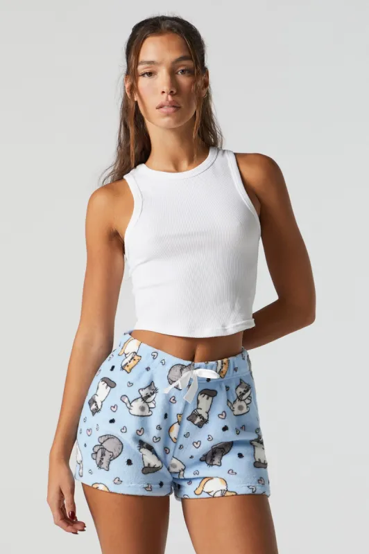 Kitty Print Plush Pajama Short sold by Urban Planet