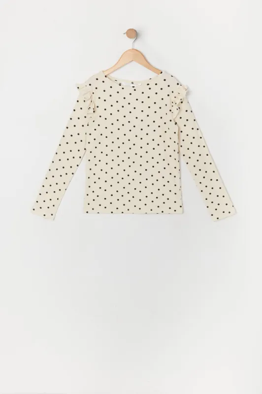 Girls Ribbed Frill Long Sleeve Top sold by Urban Planet