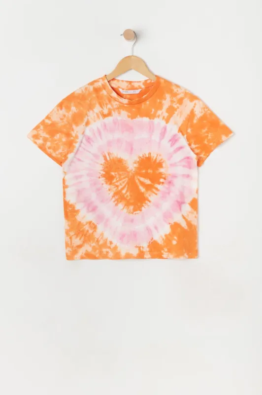 Girls Oversized Heart Tie-Dye T-Shirt sold by Urban Planet