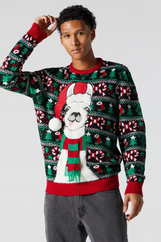Furry 3D Llama Ugly Xmas Sweater sold by Urban Planet
