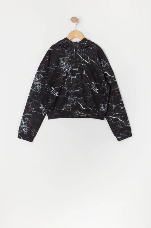 Girls Black and White Print Quarter Zip Hoodie sold by Urban Planet