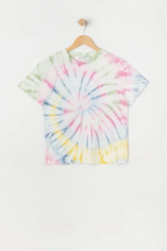 Girls Oversized Rainbow Tie-Dye T-Shirt sold by Urban Planet