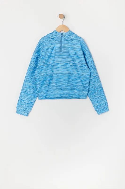 Haut à capuchon avec imprimé bleu et quart de fermeture à glissière pour fille sold by Urban Planet