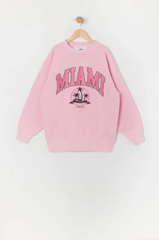 Girls Miami Chenille Embroidered Fleece Sweatshirt sold by Urban Planet