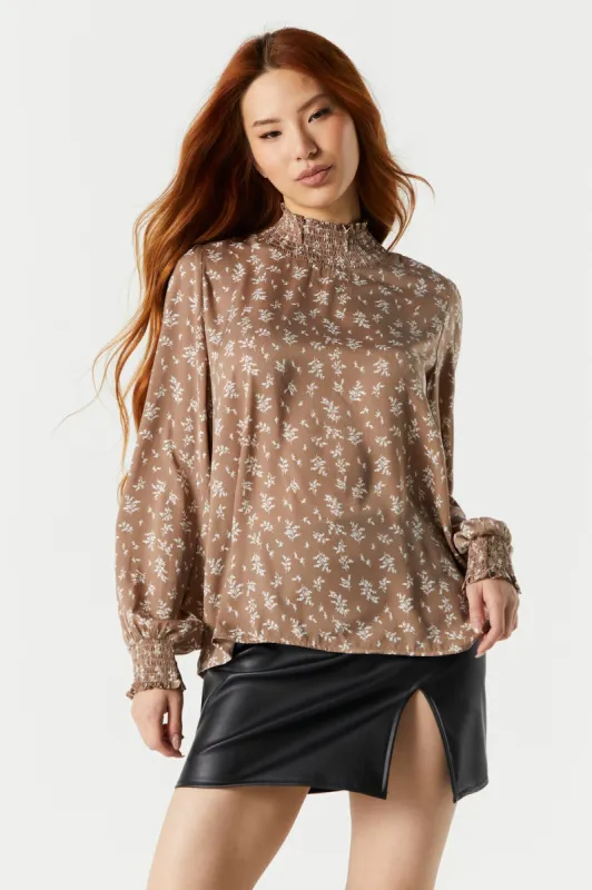 Blouse fleurie brune à col cheminée sold by Urban Planet