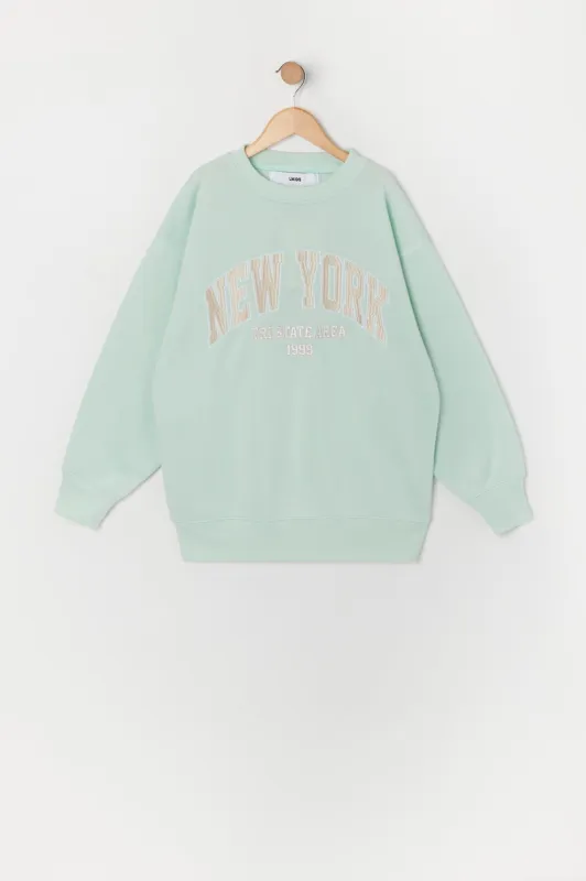 Girls NYC Chenille Embroidered Fleece Sweatshirt sold by Urban Planet