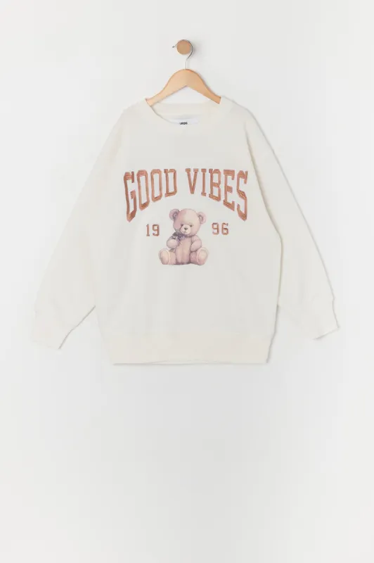 Girls Good Vibes Chenille Embroidered Fleece Sweatshirt sold by Urban Planet